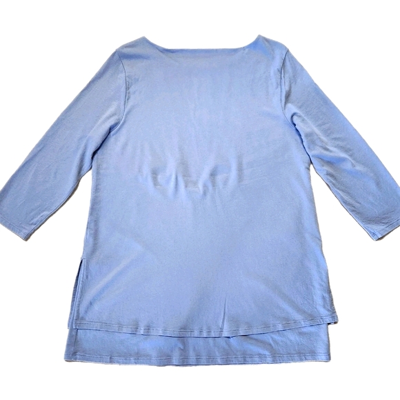 Pure Jill Boat Neck Tunic Size M Soft Modal Cotton Layered Hem Misty Blue - Picture 2 of 8